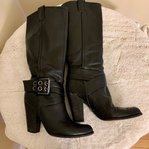 Black chunky heel tall boots